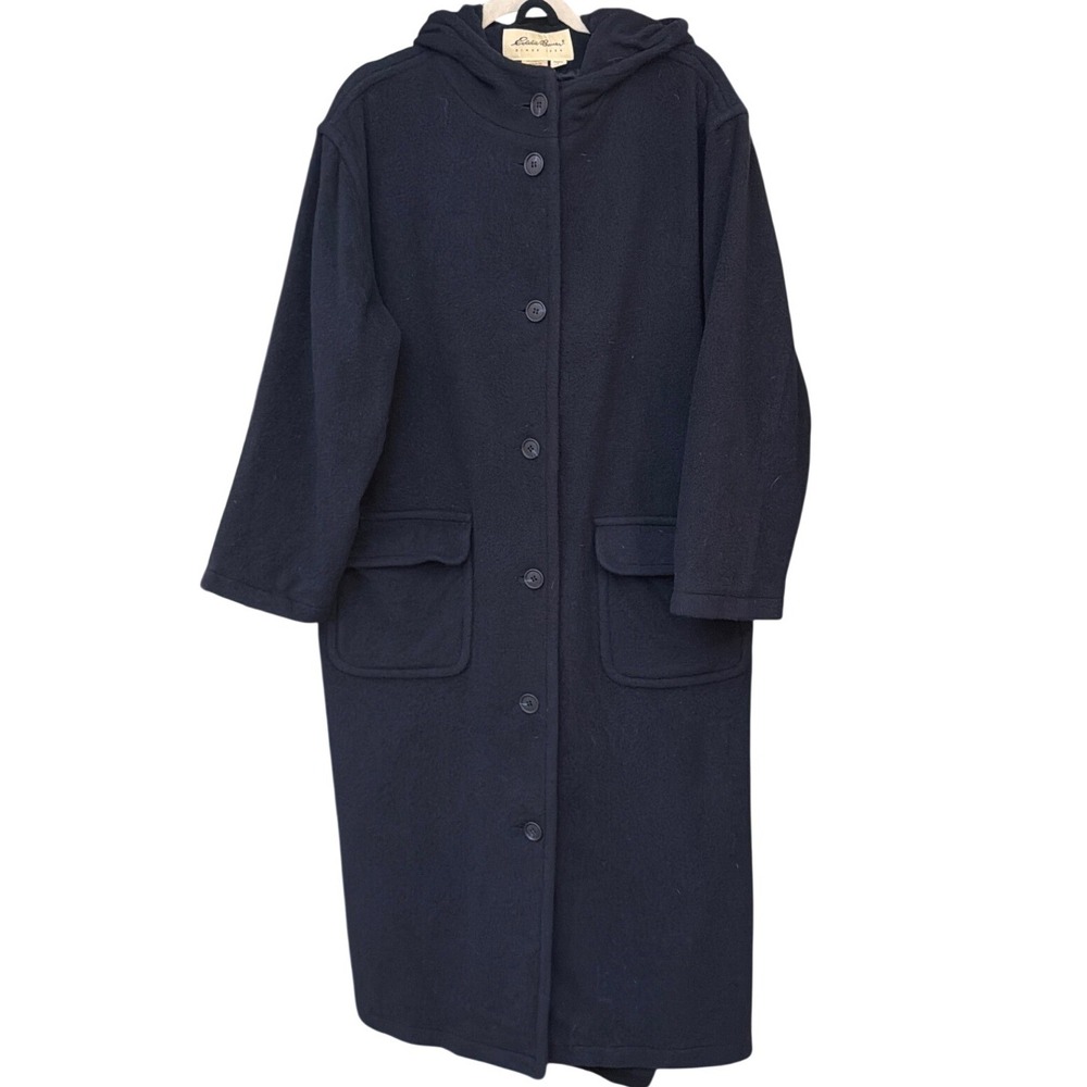 Vintage Eddie Bauer Wool Hooded Coat Dark Academia Minimalist Classic